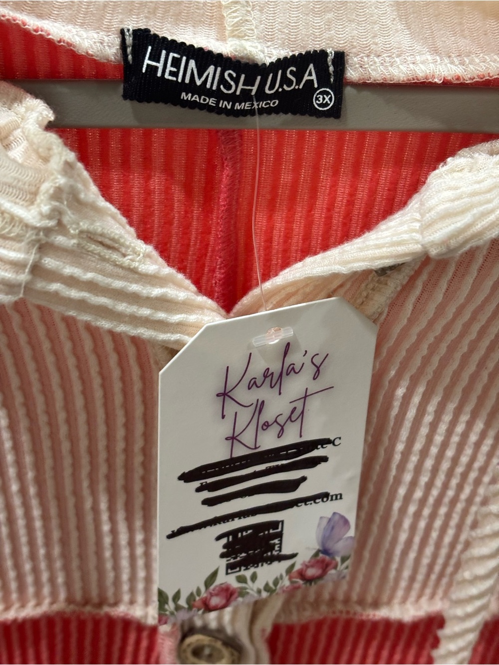 HEIMISH USA Coral and Cream Hooded Waffle Knit Shirt - Picture 4 of 4